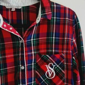 Victoria's Secret Plaid Pajama Top Red White Blue